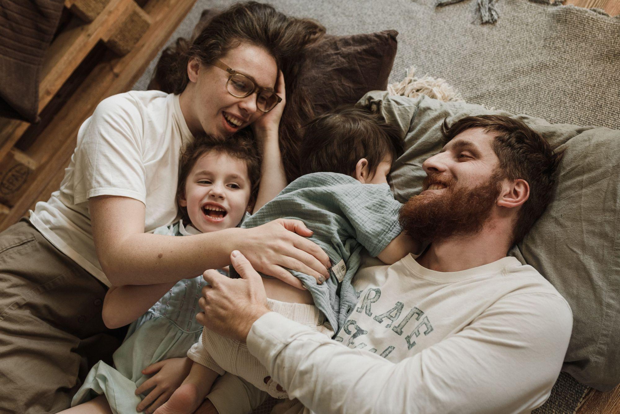 A family sharing a cozy moment together